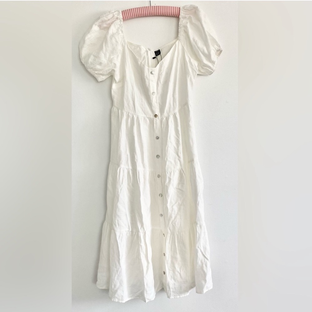 White Puff Sleeve Button-Down Dress